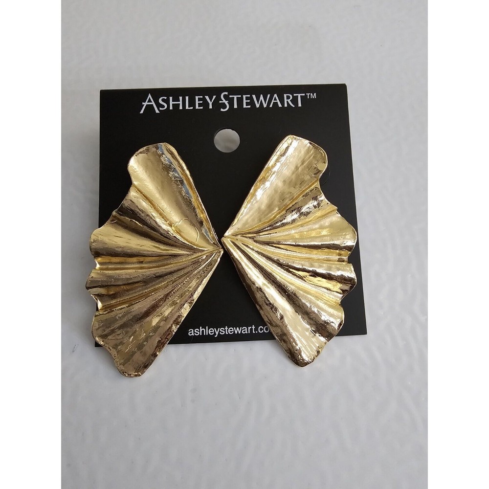New Ashley Stewart Gold Toned Abstract Pierced Ladies Fashion Earrings